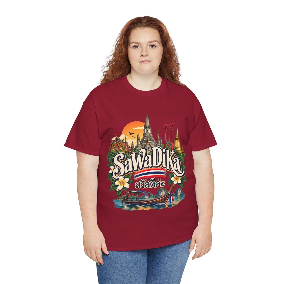 SaWaDiKa Thailand Souvenir Thai Landmark Travel Heavy Cotton T‑Shirt