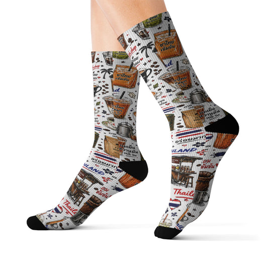 Thai Drinks Patterns Crew Socks