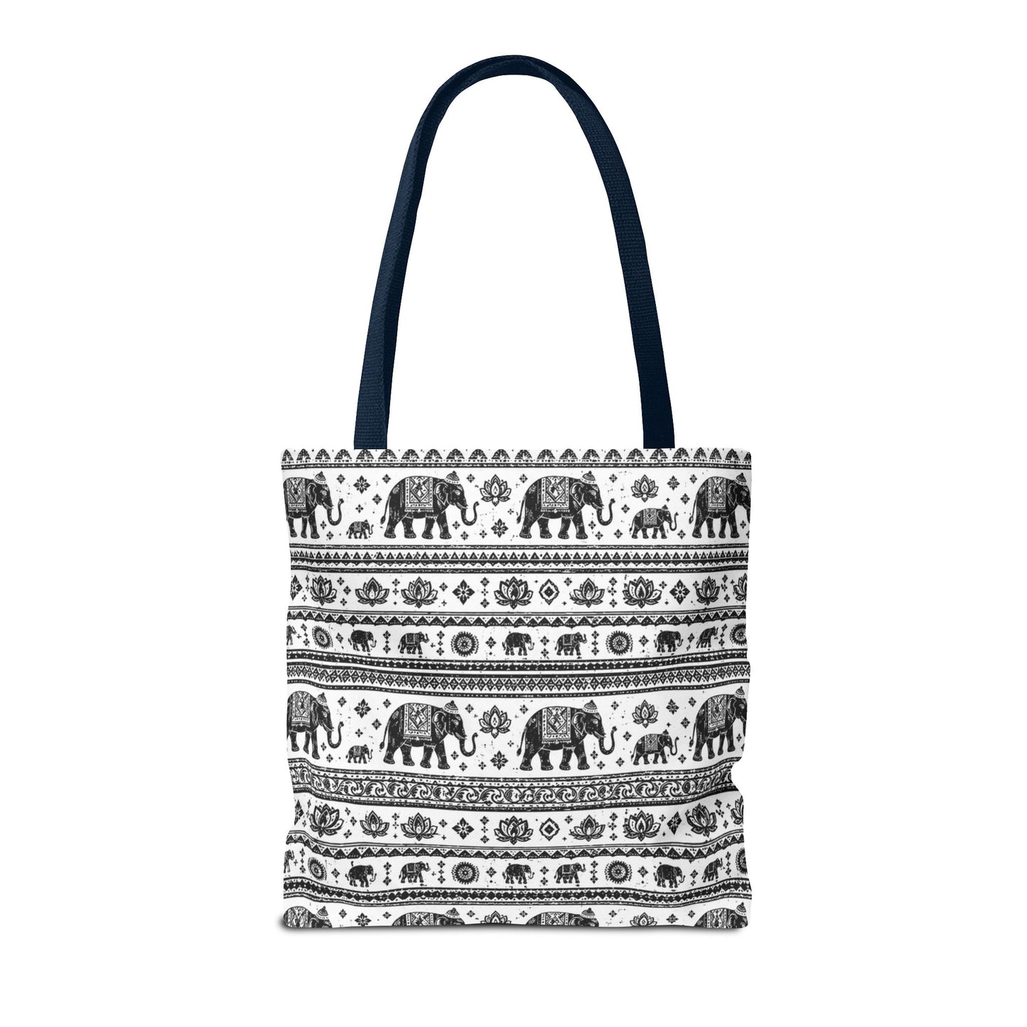 Thai Elephant Pattern Tote Bag - Boho Black & White All-Over Print