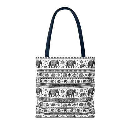Thai Elephant Pattern Tote Bag - Boho Black & White All-Over Print