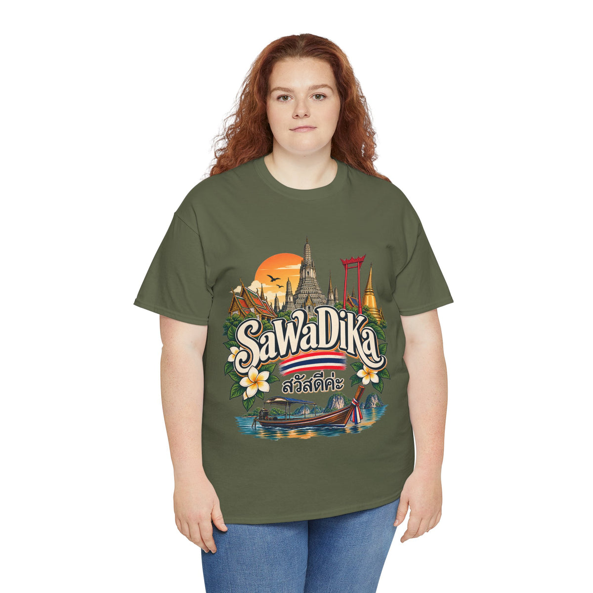 SaWaDiKa Thailand Souvenir Thai Landmark Travel Heavy Cotton T‑Shirt