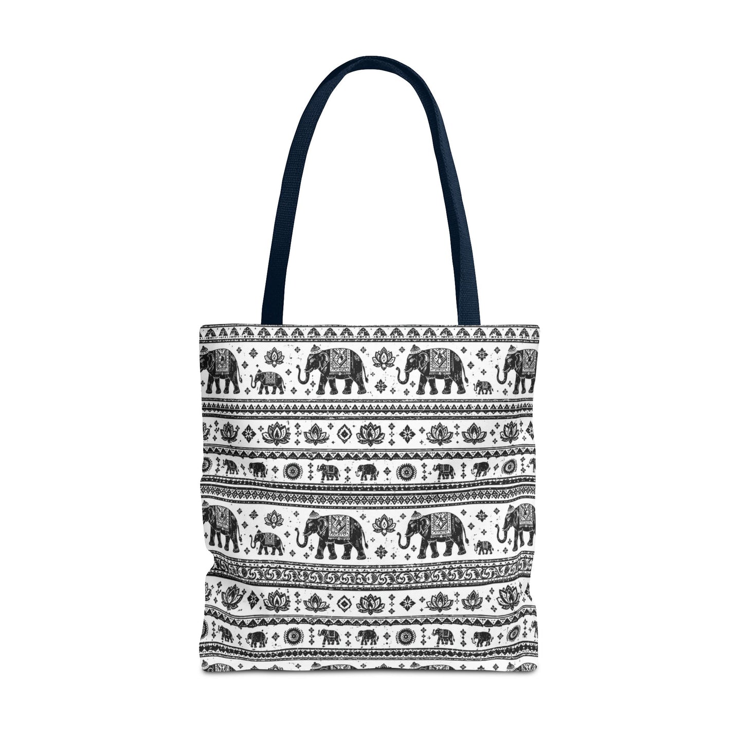 Thai Elephant Pattern Tote Bag - Boho Black & White All-Over Print