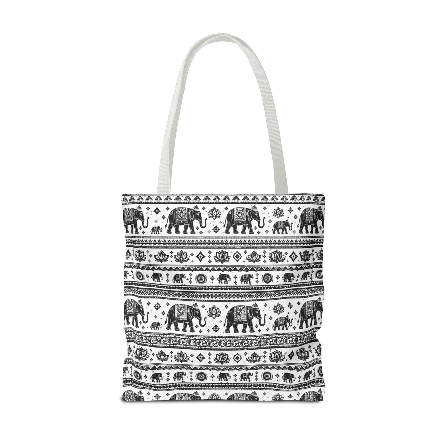 Thai Elephant Pattern Tote Bag - Boho Black & White All-Over Print