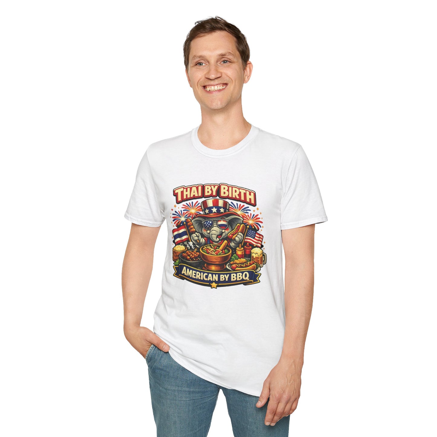 Thai by birth, American by BBQ Unisex Softstyle Tee