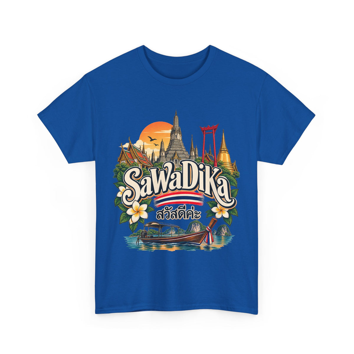 SaWaDiKa Thailand Souvenir Thai Landmark Travel Heavy Cotton T‑Shirt