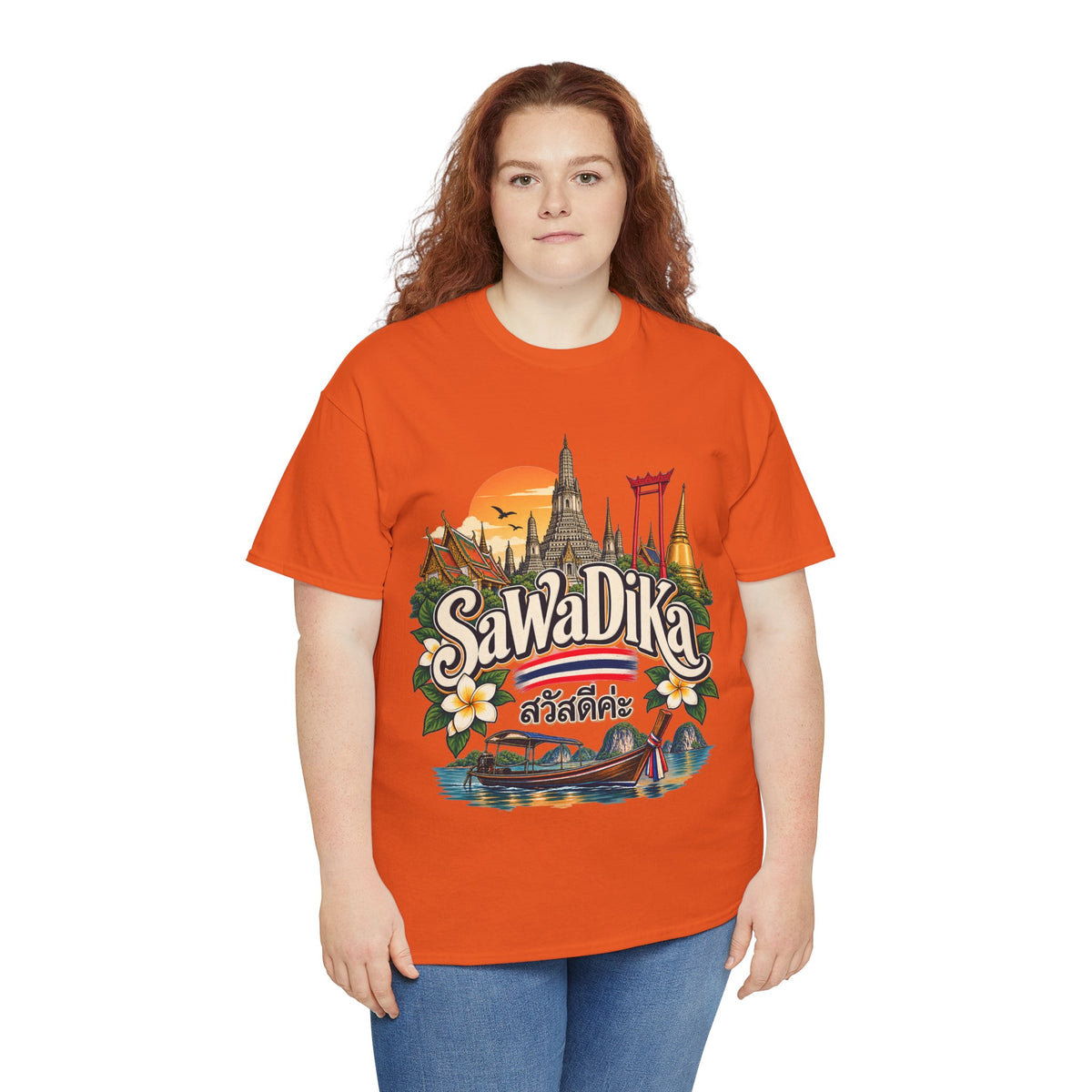 SaWaDiKa Thailand Souvenir Thai Landmark Travel Heavy Cotton T‑Shirt
