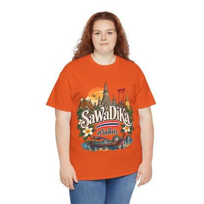 SaWaDiKa Thailand Souvenir Thai Landmark Travel Heavy Cotton T‑Shirt