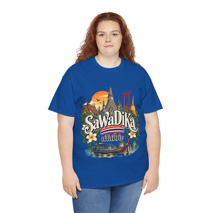 SaWaDiKa Thailand Souvenir Thai Landmark Travel Heavy Cotton T‑Shirt