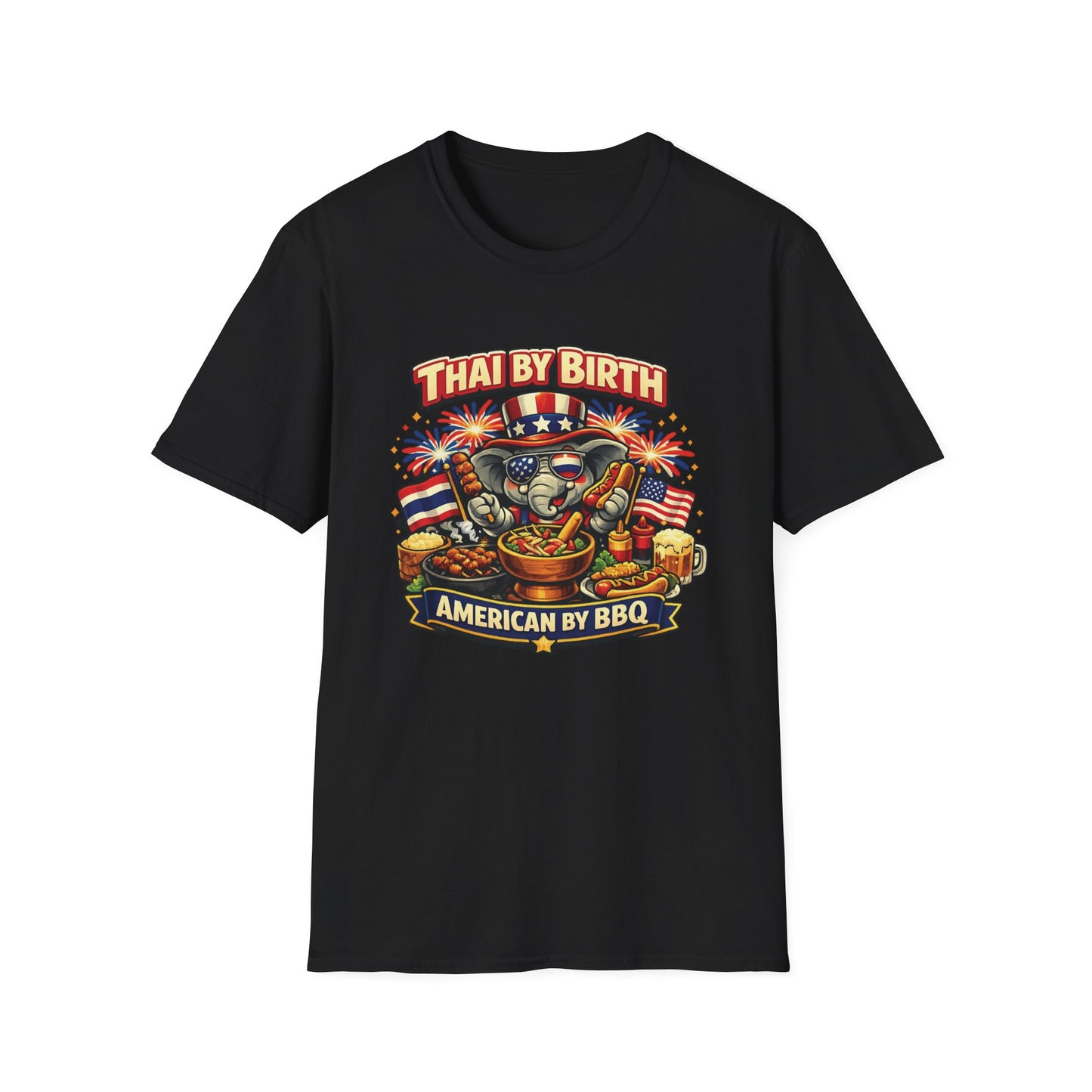 Thai by birth, American by BBQ Unisex Softstyle Tee