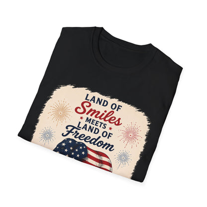 Land of Smiles Meets Land of Freedom 4th of July Unisex Tee