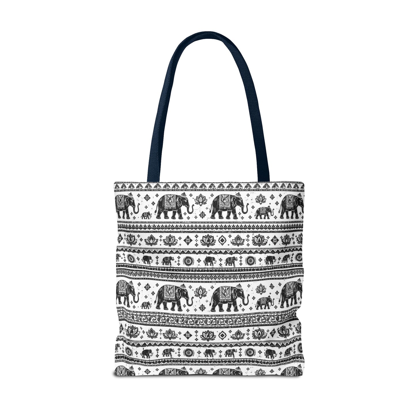 Thai Elephant Pattern Tote Bag - Boho Black & White All-Over Print