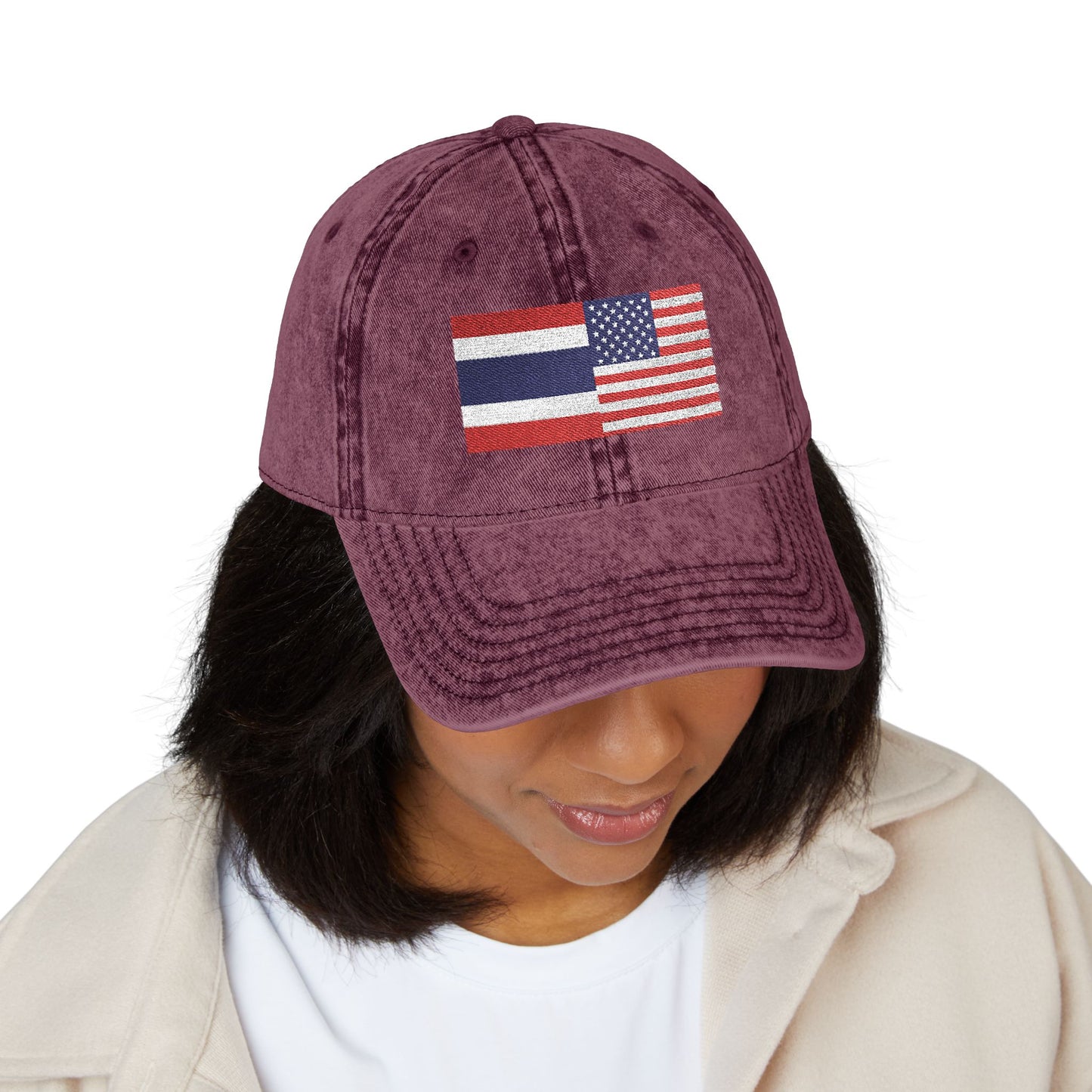 TH+US Flags Vintage Embroidered Baseball Cap