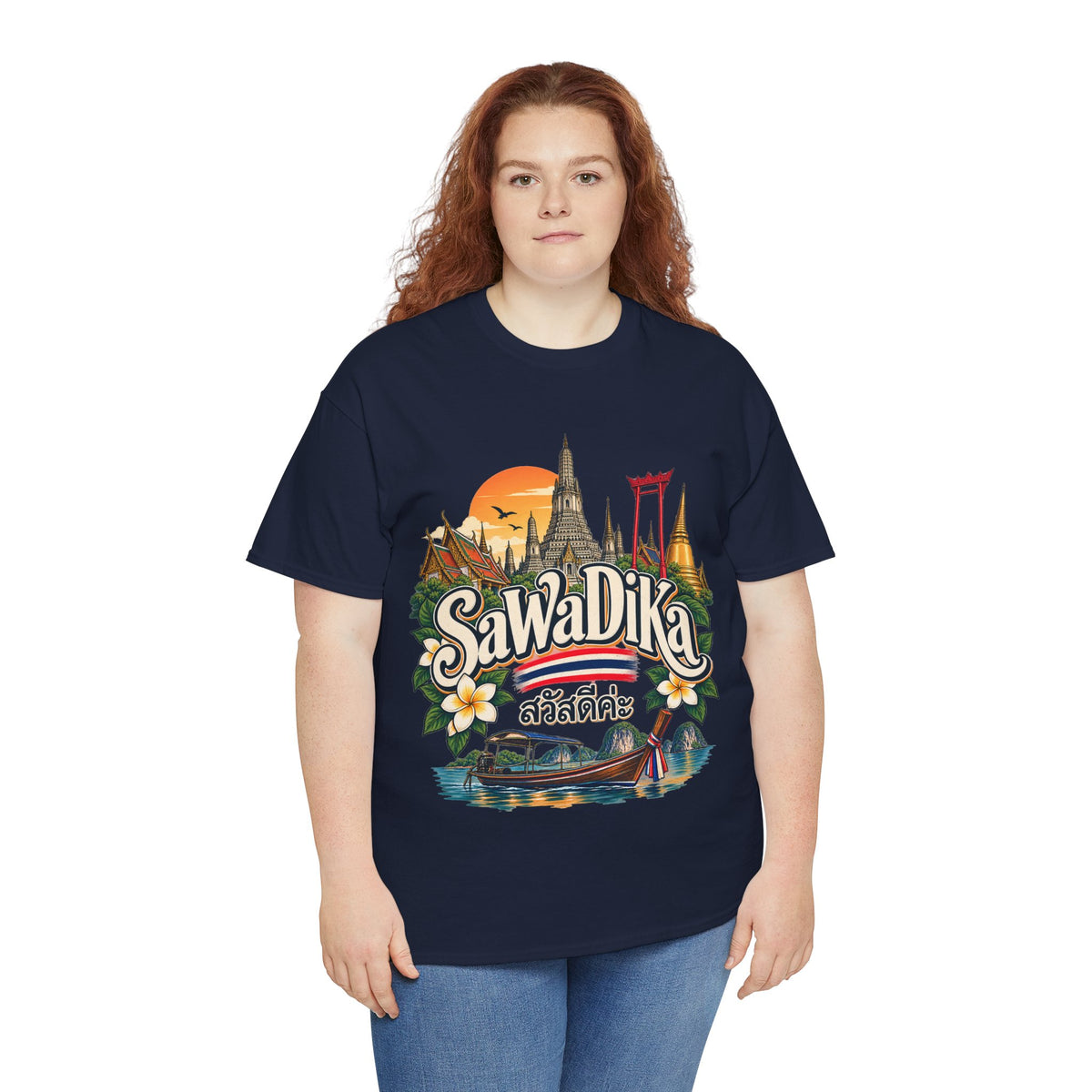 SaWaDiKa Thailand Souvenir Thai Landmark Travel Heavy Cotton T‑Shirt
