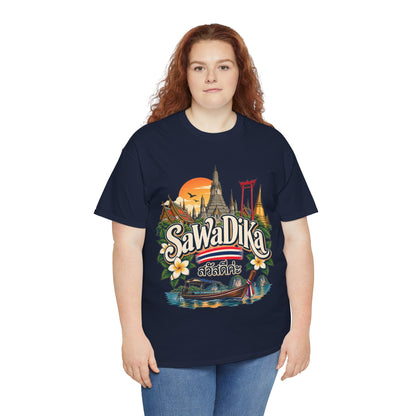 SaWaDiKa Thailand Souvenir Thai Landmark Travel Heavy Cotton T‑Shirt