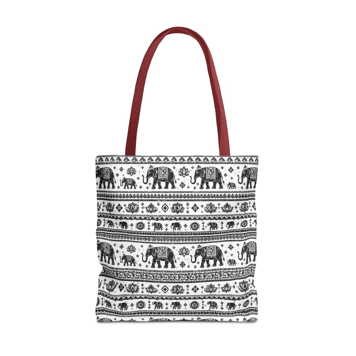 Thai Elephant Pattern Tote Bag - Boho Black & White All-Over Print