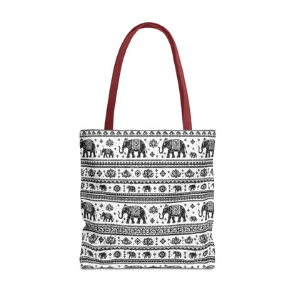 Thai Elephant Pattern Tote Bag - Boho Black & White All-Over Print