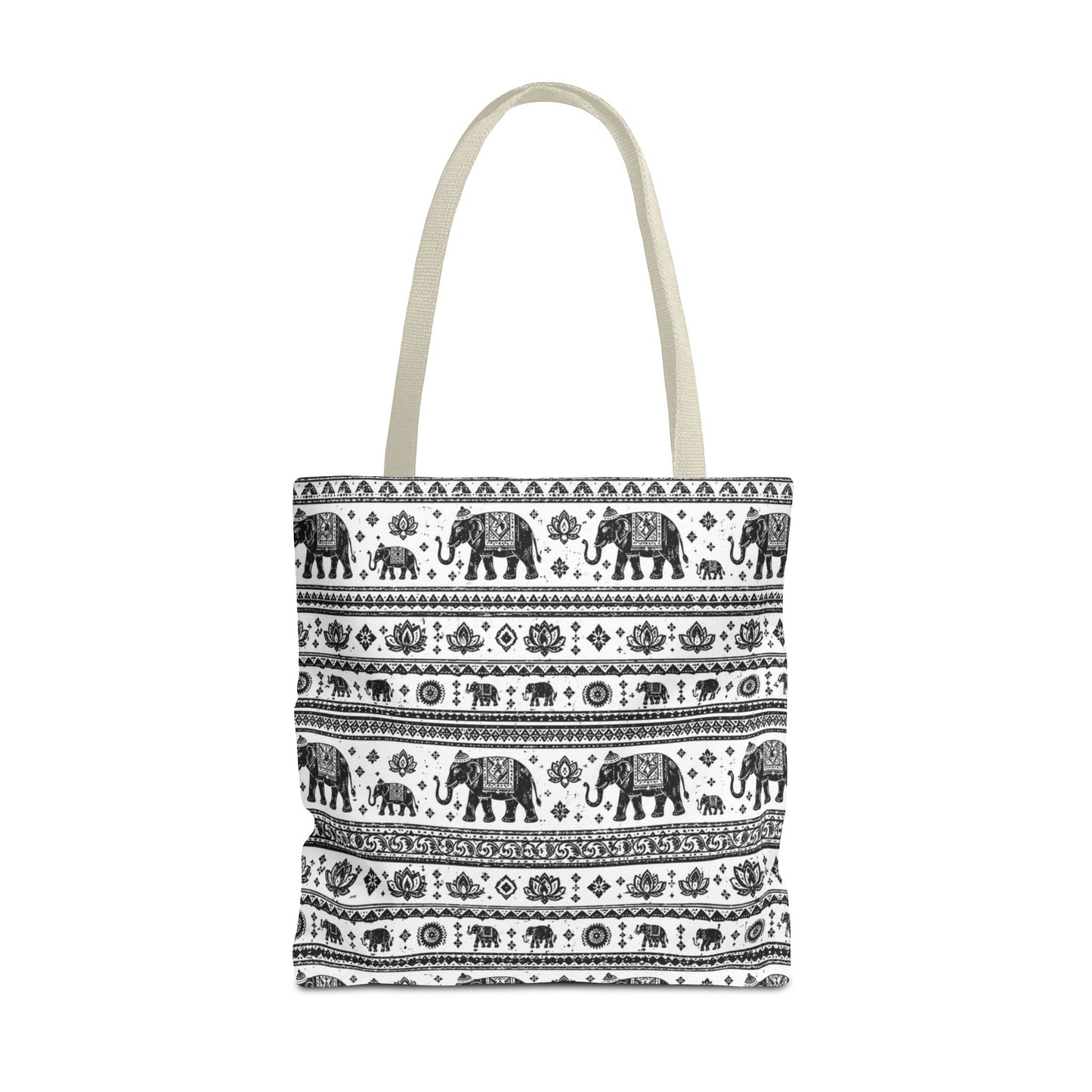 Thai Elephant Pattern Tote Bag - Boho Black & White All-Over Print