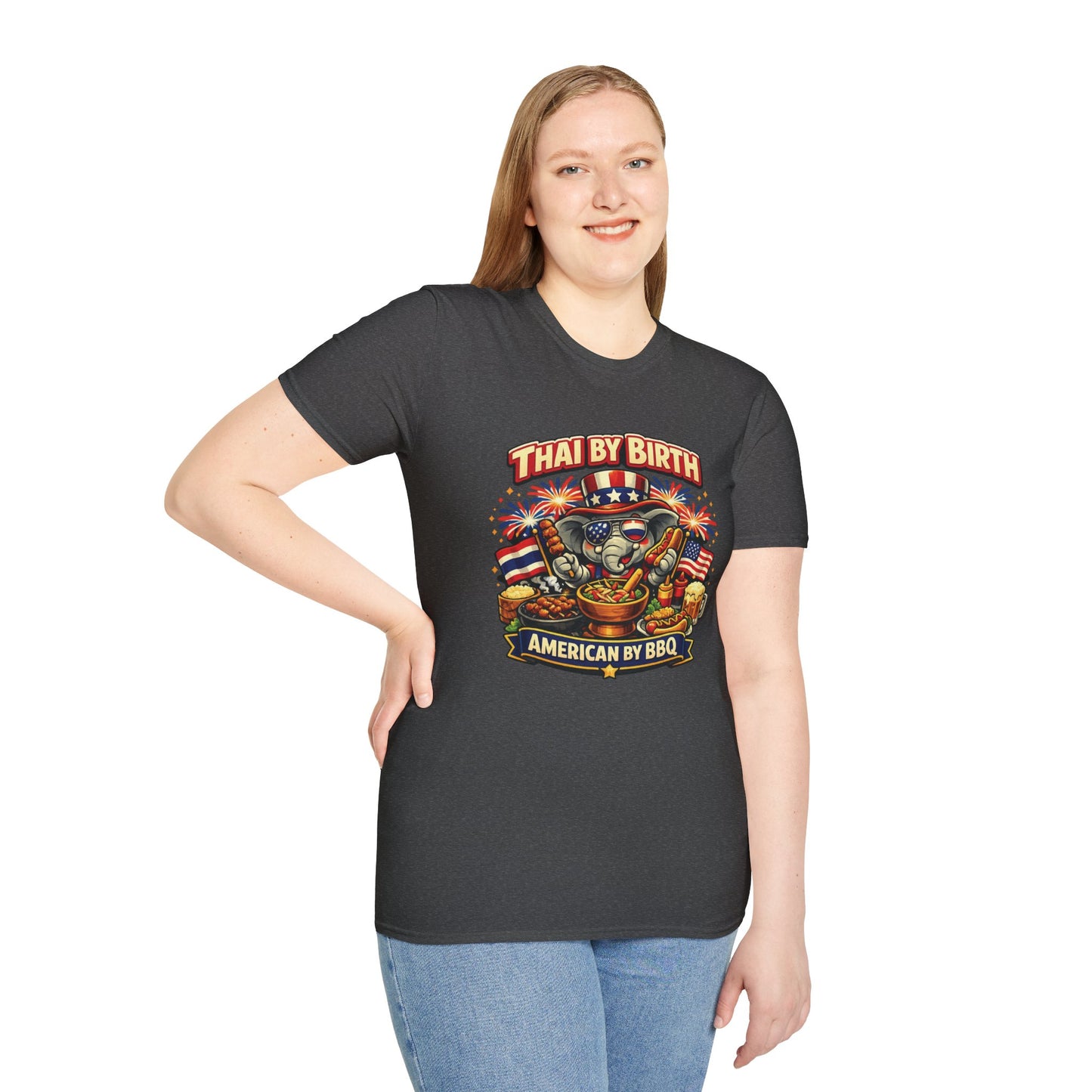 Thai by birth, American by BBQ Unisex Softstyle Tee