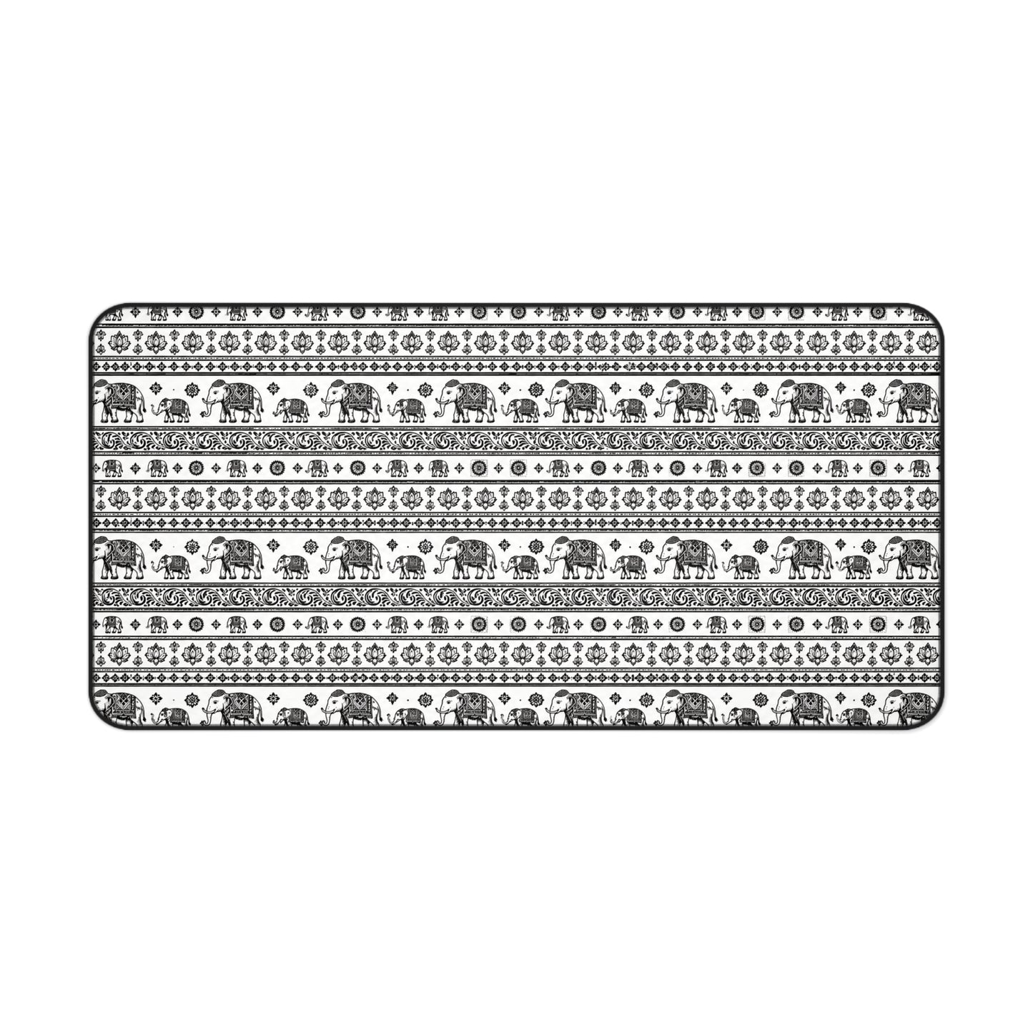 Thai Elephant Pattern Desk Mat - Black & White Boho Pattern