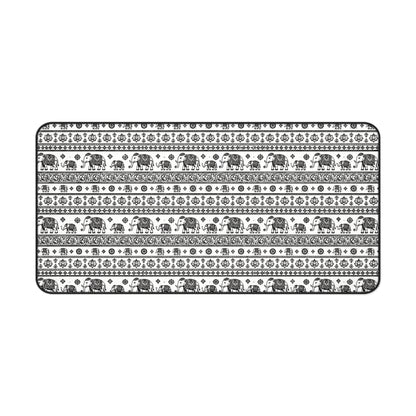 Thai Elephant Pattern Desk Mat - Black & White Boho Pattern