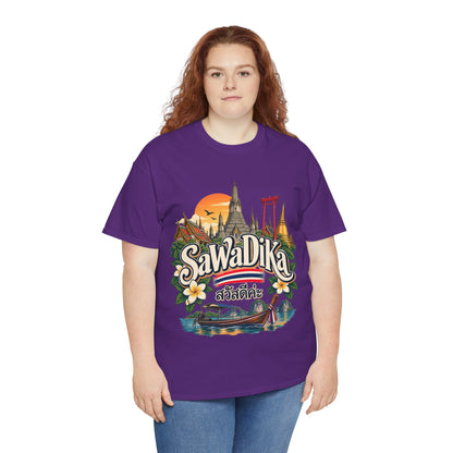 SaWaDiKa Thailand Souvenir Thai Landmark Travel Heavy Cotton T‑Shirt