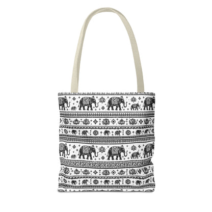 Thai Elephant Pattern Tote Bag - Boho Black & White All-Over Print
