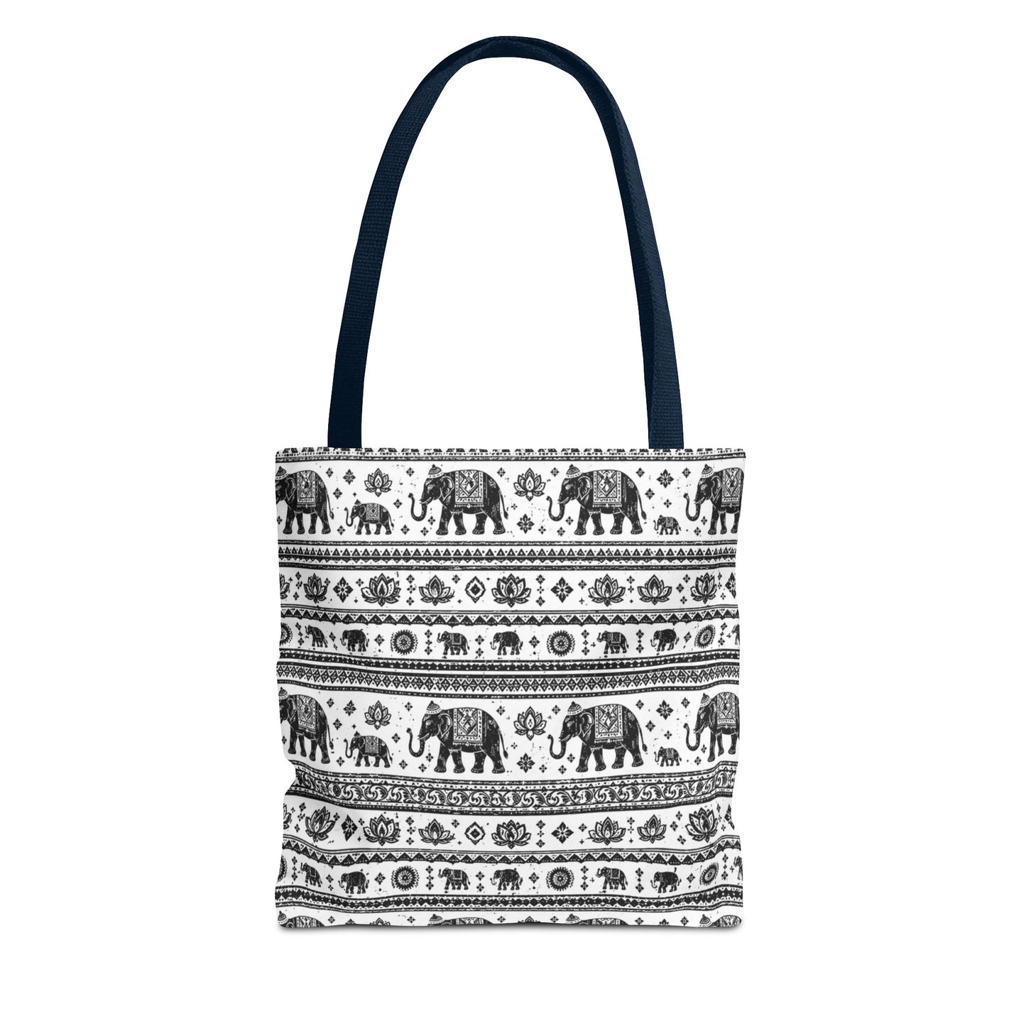 Thai Elephant Pattern Tote Bag - Boho Black & White All-Over Print