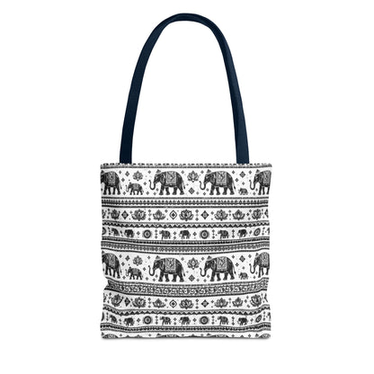 Thai Elephant Pattern Tote Bag - Boho Black & White All-Over Print