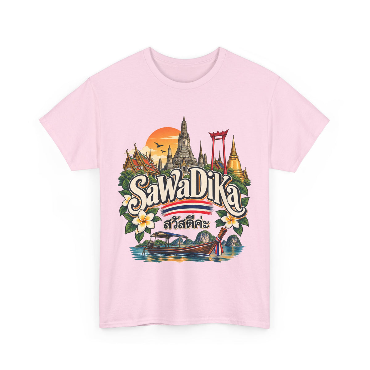 SaWaDiKa Thailand Souvenir Thai Landmark Travel Heavy Cotton T‑Shirt