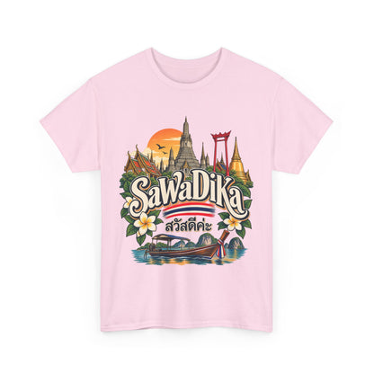 SaWaDiKa Thailand Souvenir Thai Landmark Travel Heavy Cotton T‑Shirt