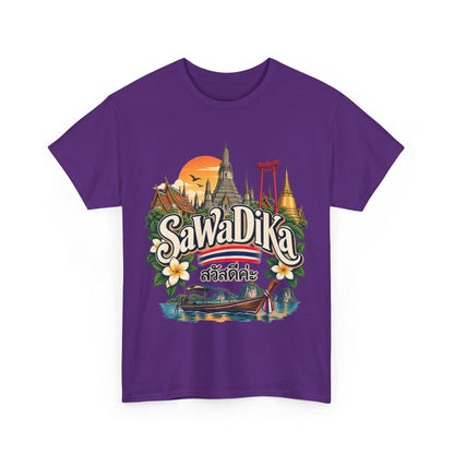SaWaDiKa Thailand Souvenir Thai Landmark Travel Heavy Cotton T‑Shirt