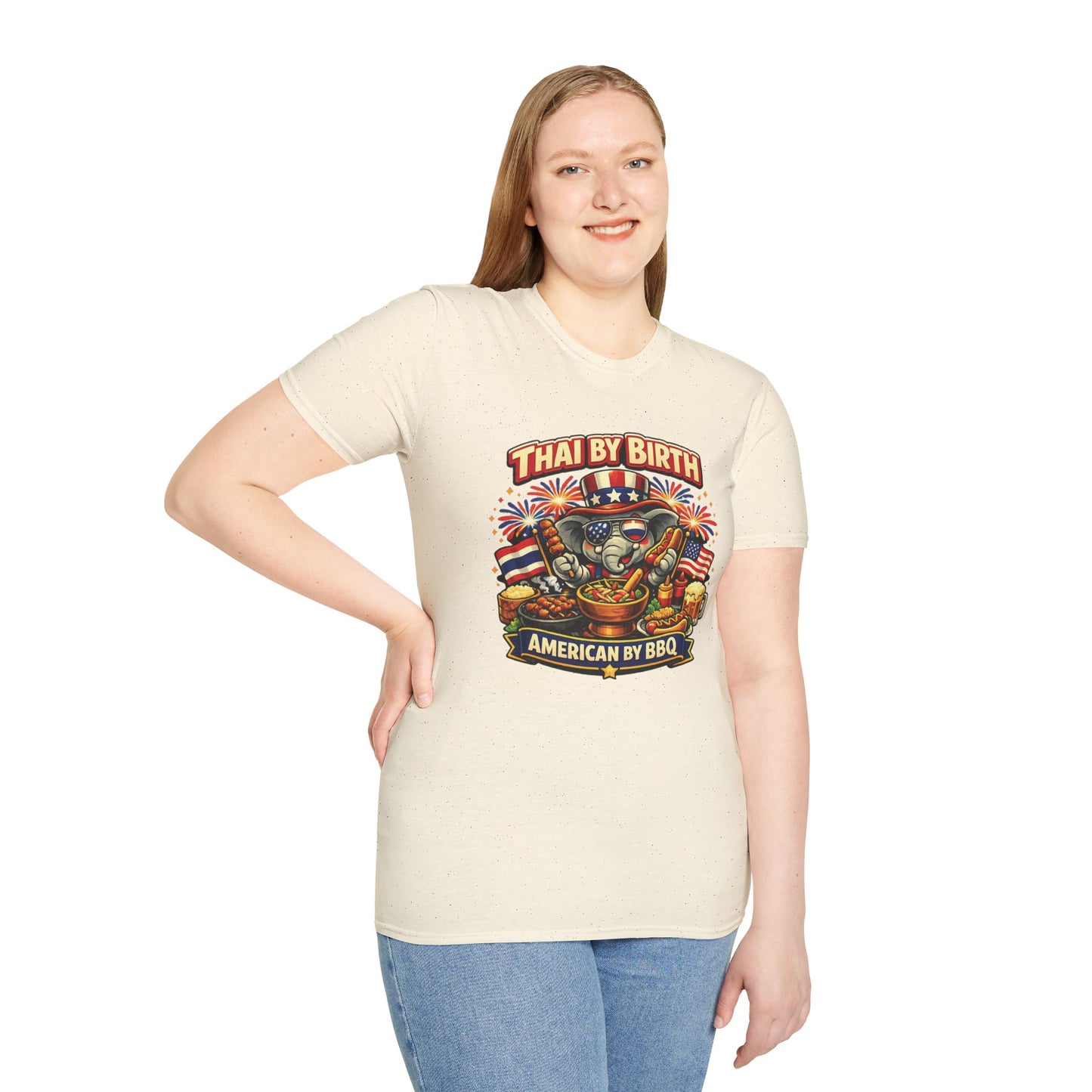 Thai by birth, American by BBQ Unisex Softstyle Tee