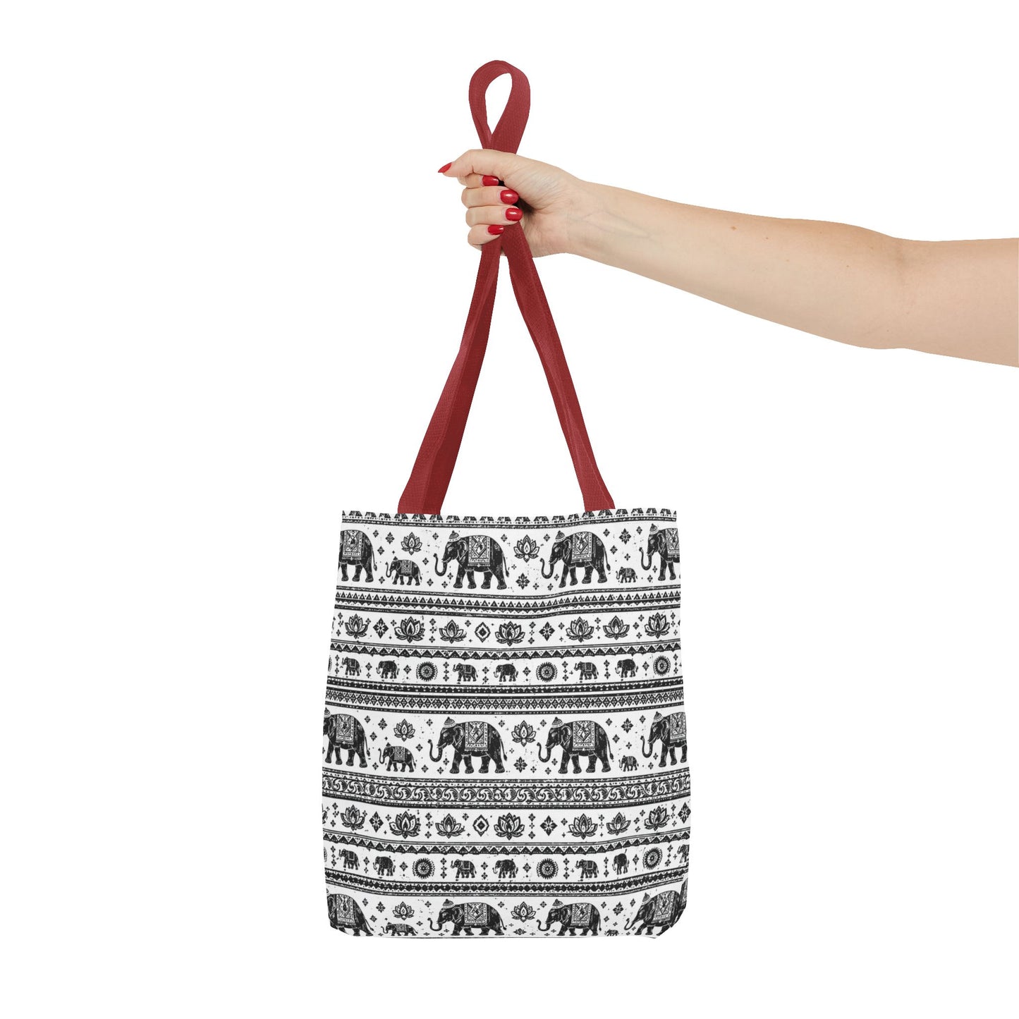 Thai Elephant Pattern Tote Bag - Boho Black & White All-Over Print