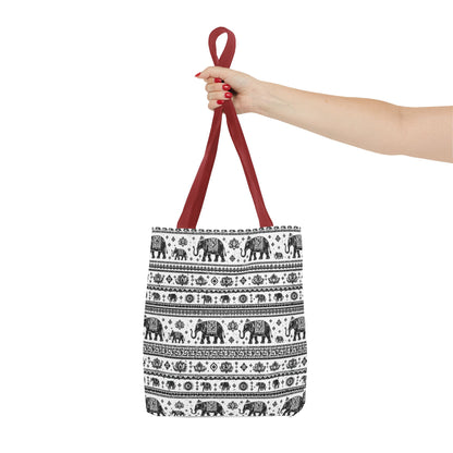 Thai Elephant Pattern Tote Bag - Boho Black & White All-Over Print