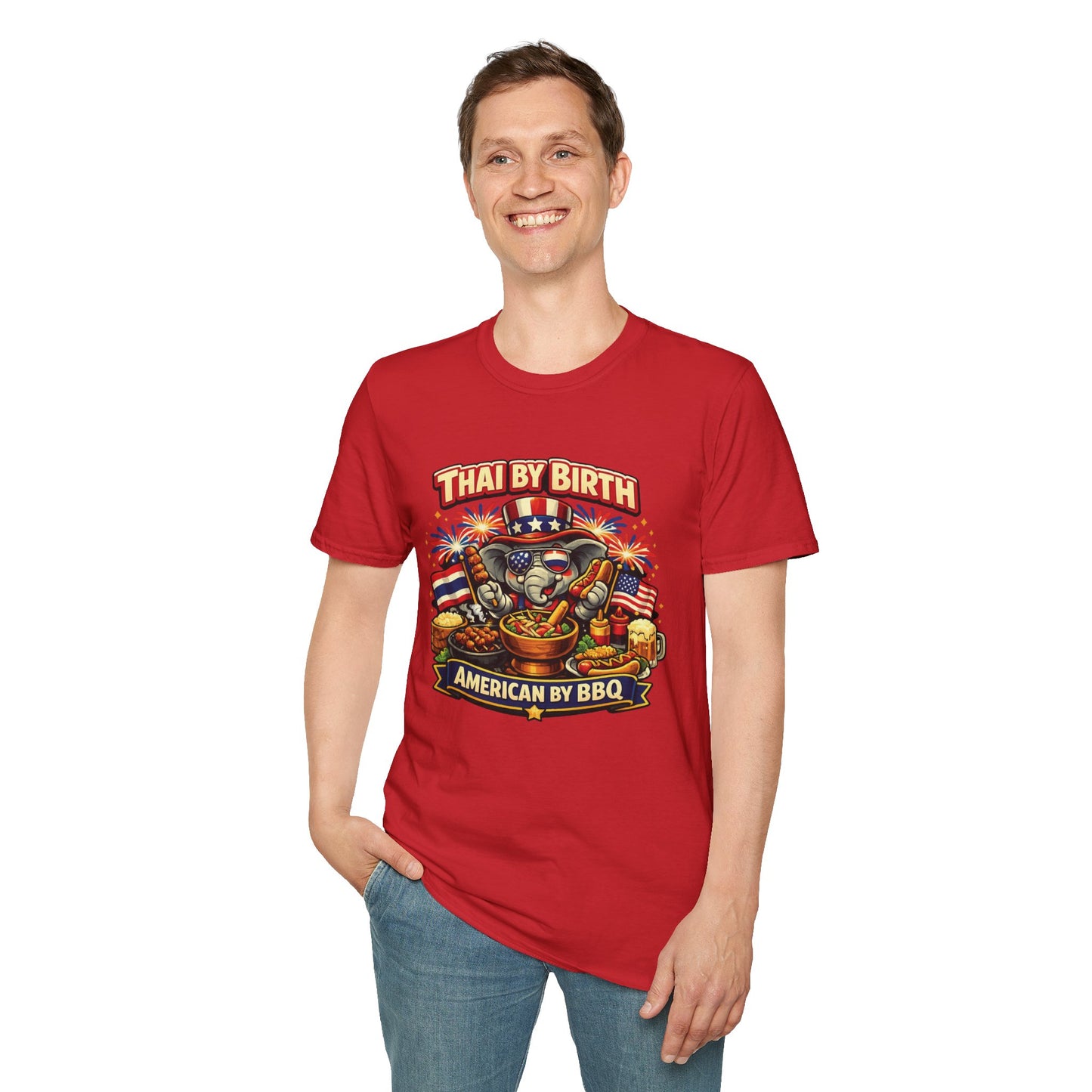 Thai by birth, American by BBQ Unisex Softstyle Tee