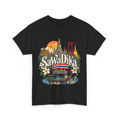 SaWaDiKa Thailand Souvenir Thai Landmark Travel Heavy Cotton T‑Shirt