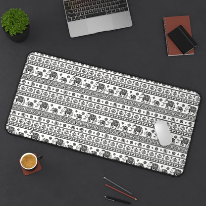 Thai Elephant Pattern Desk Mat - Black & White Boho Pattern