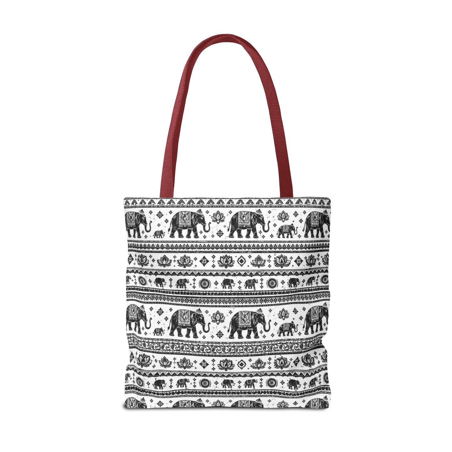 Thai Elephant Pattern Tote Bag - Boho Black & White All-Over Print