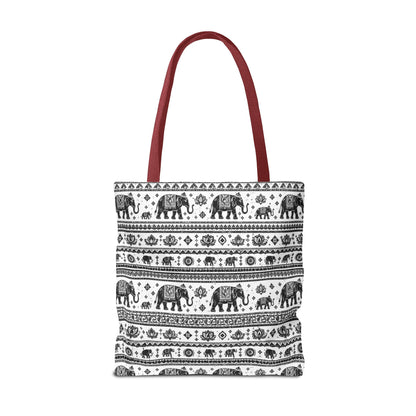 Thai Elephant Pattern Tote Bag - Boho Black & White All-Over Print