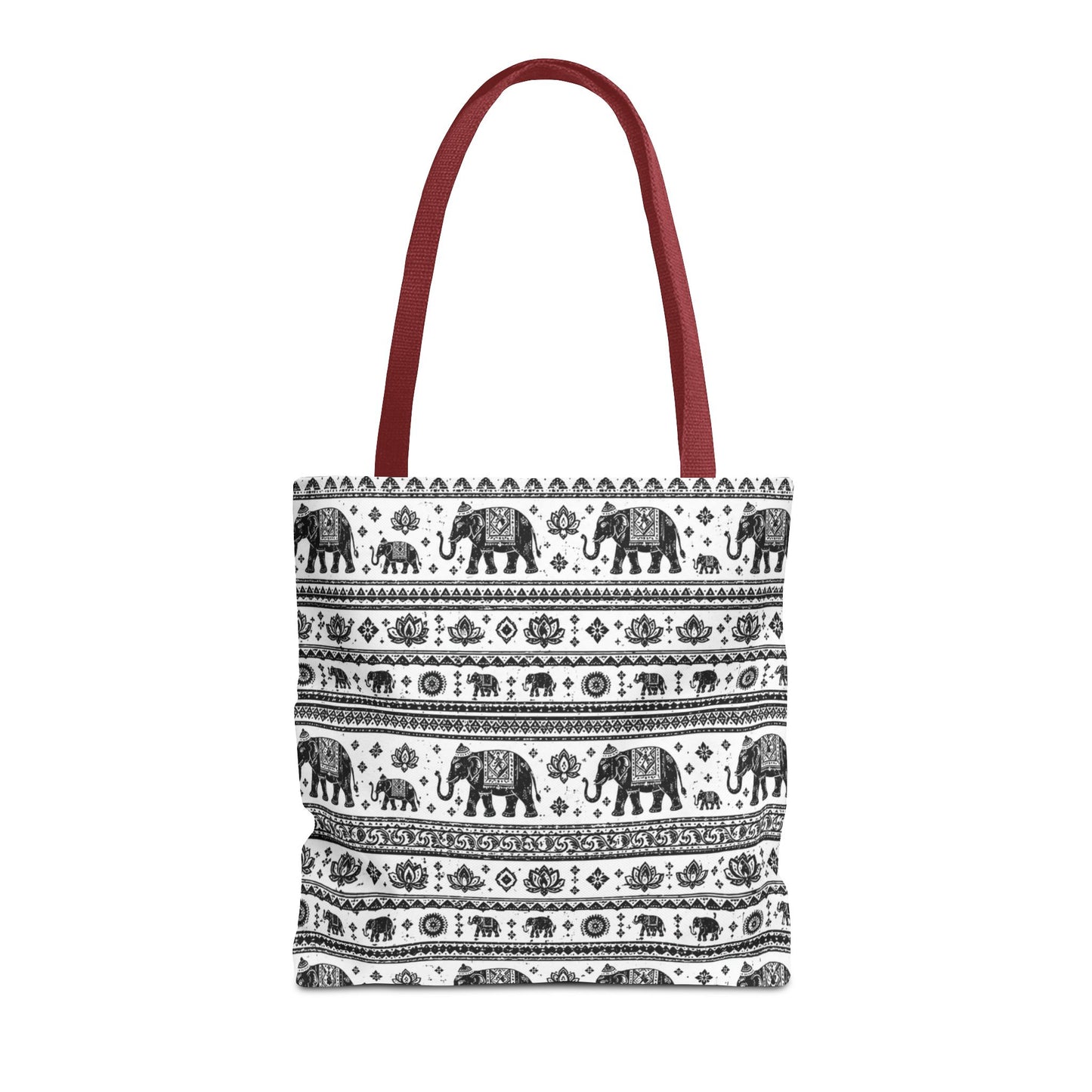 Thai Elephant Pattern Tote Bag - Boho Black & White All-Over Print
