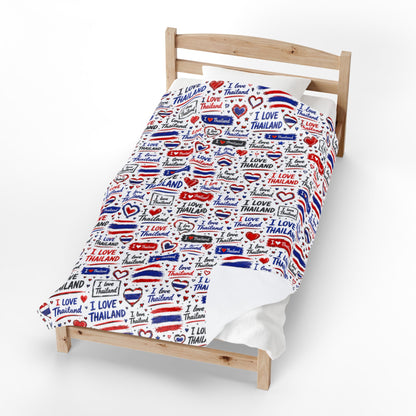 I Love Thailand Velveteen Plush Blanket