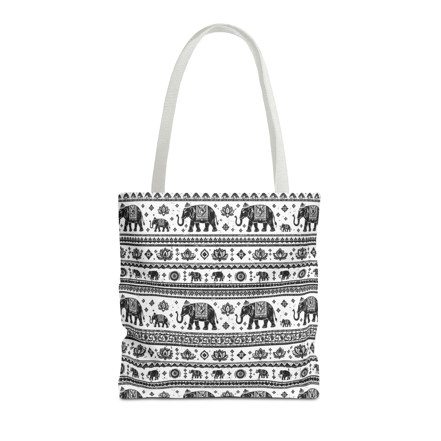 Thai Elephant Pattern Tote Bag - Boho Black & White All-Over Print