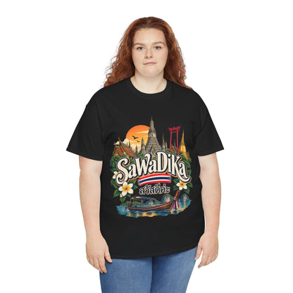 SaWaDiKa Thailand Souvenir Thai Landmark Travel Heavy Cotton T‑Shirt