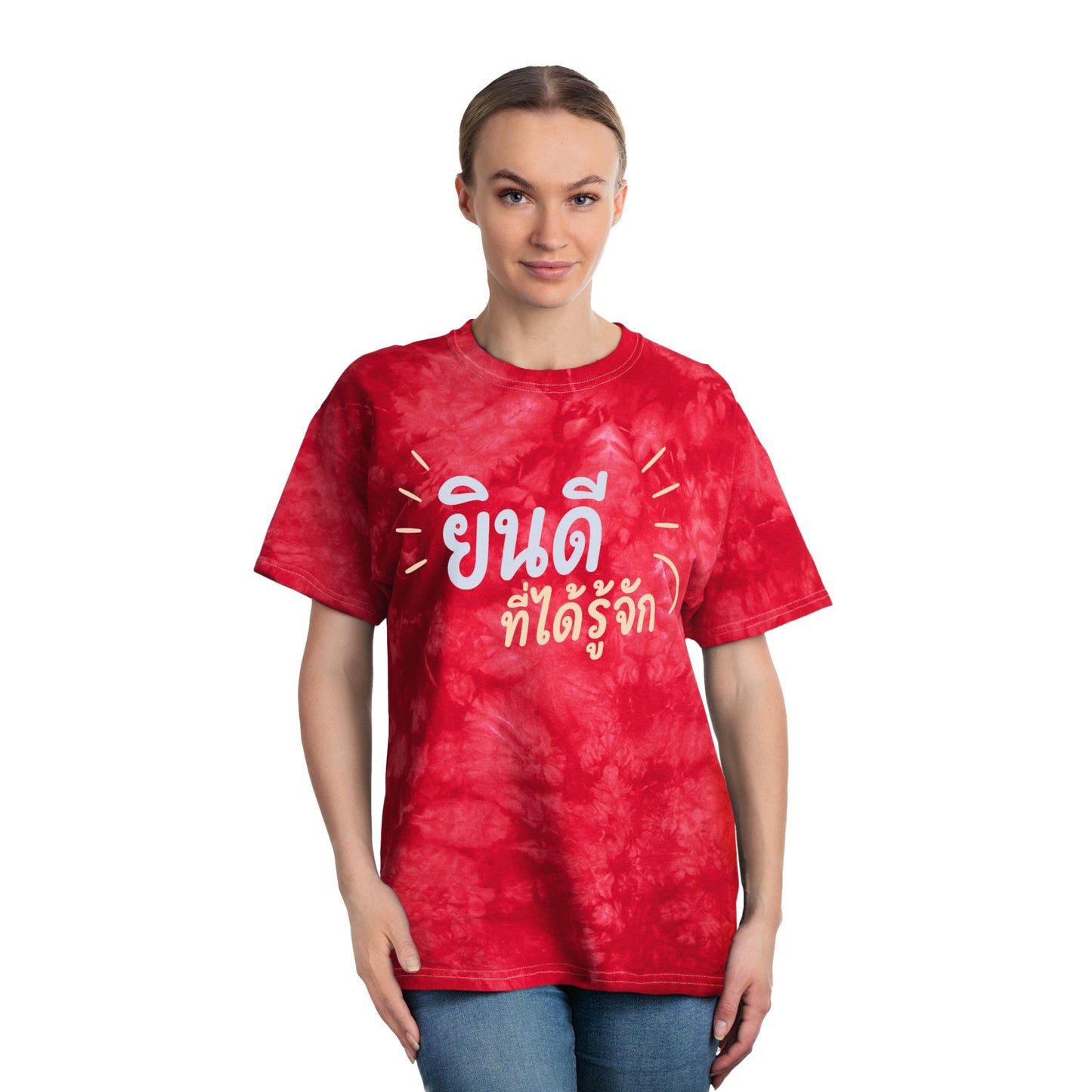ยินดีที่ได้รู้จัก (Nice to meet you) Blue/Red Unisex Crystal Tie-Dye Tee