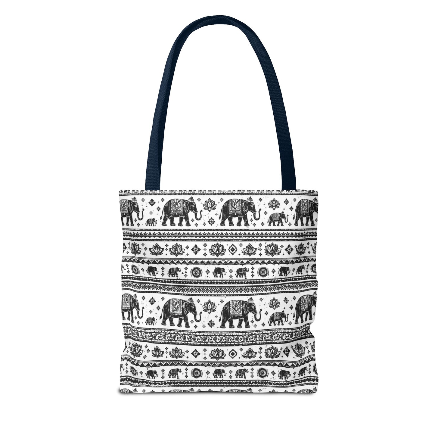 Thai Elephant Pattern Tote Bag - Boho Black & White All-Over Print