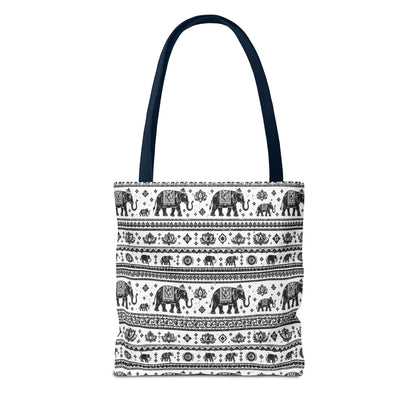 Thai Elephant Pattern Tote Bag - Boho Black & White All-Over Print