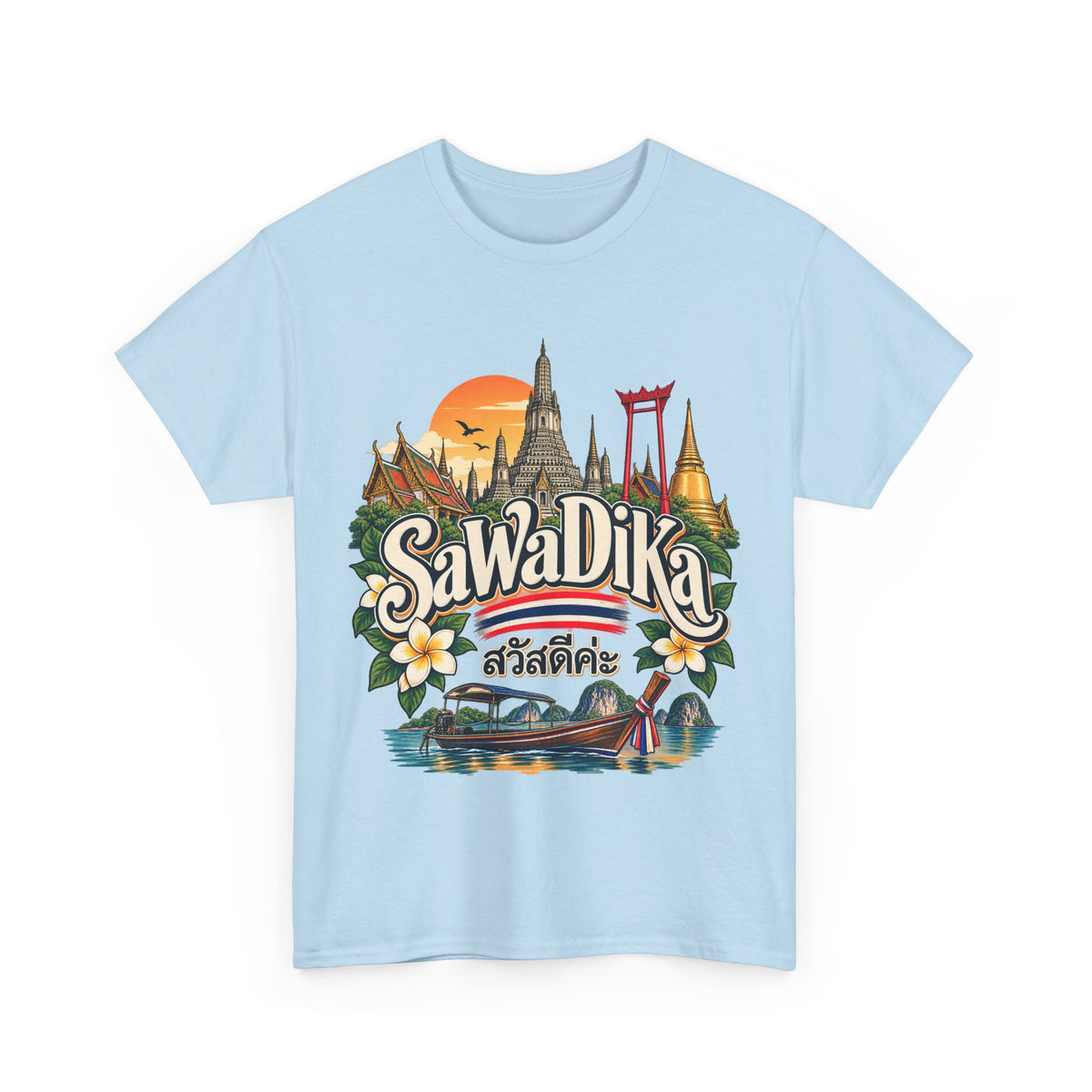 SaWaDiKa Thailand Souvenir Thai Landmark Travel Heavy Cotton T‑Shirt