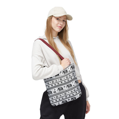 Thai Elephant Pattern Tote Bag - Boho Black & White All-Over Print