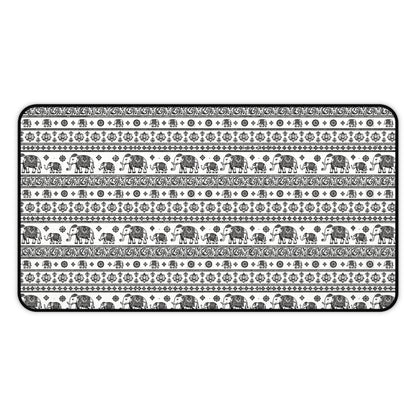 Thai Elephant Pattern Desk Mat - Black & White Boho Pattern