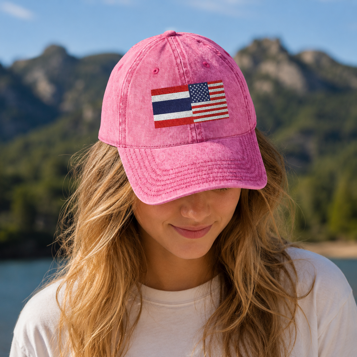 TH+US Flags Vintage Embroidered Baseball Cap